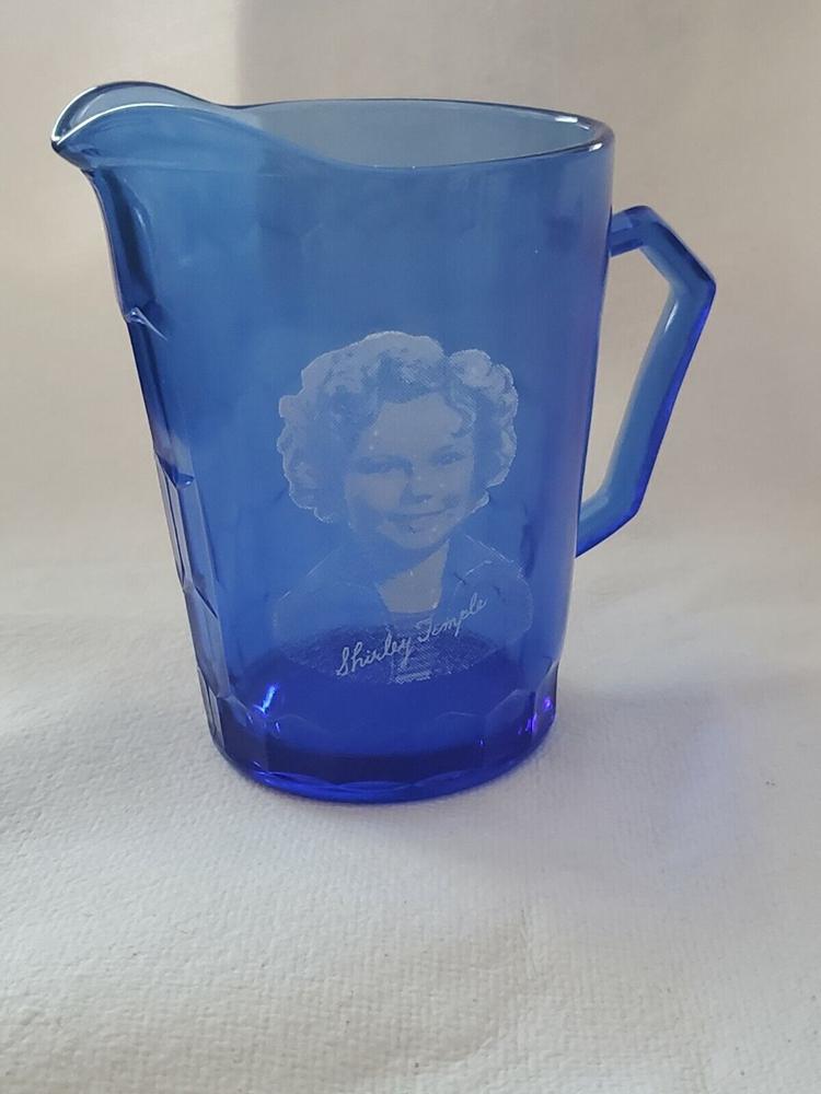Hazel Atlas Shirley Temple Blue Depression Glass Pitcher Cup