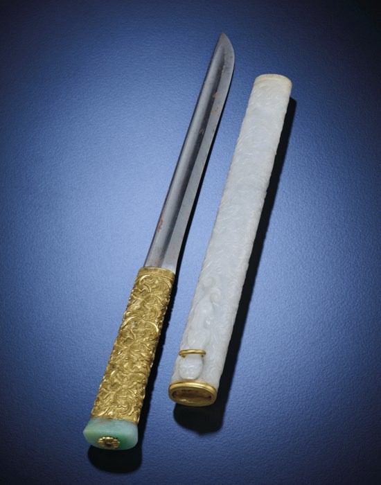 Imperial Qing Dynasty Dagger With a White Jadeite Scabbard