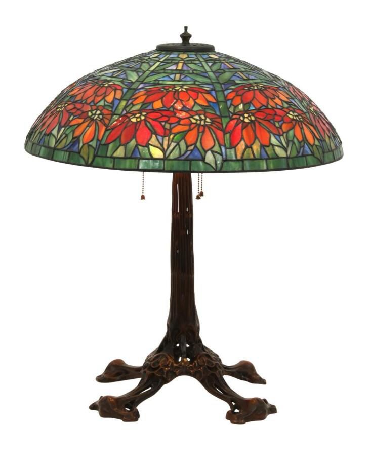 Leaded Glass Poinsettia Table Lamp sold for $800.00