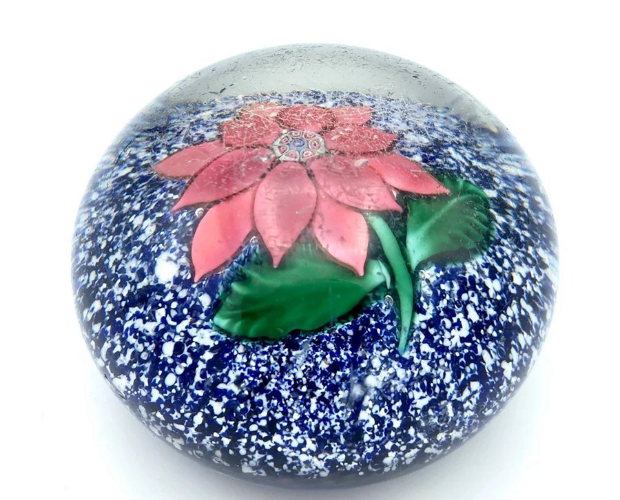 Poinsettia ANTIQUE Paperweight 1870-1887 by Lutz of the Boston & Sandwich Glass Co.