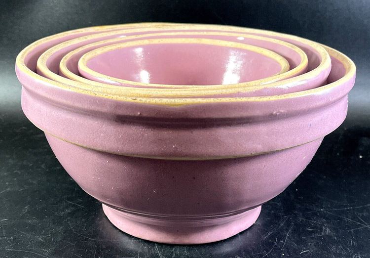Set of Four Lilac Lavender Yellowware Bowls