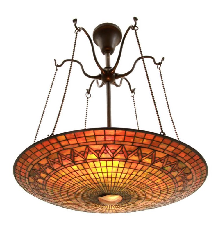 Tiffany Studios 24 In. Inverted Hanging Lamp with turtle backed shades sold for $55,000.00