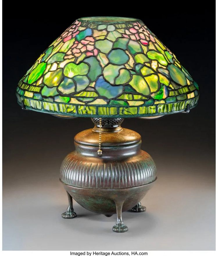 Tiffany Studios Leaded Glass and Bronze Geranium