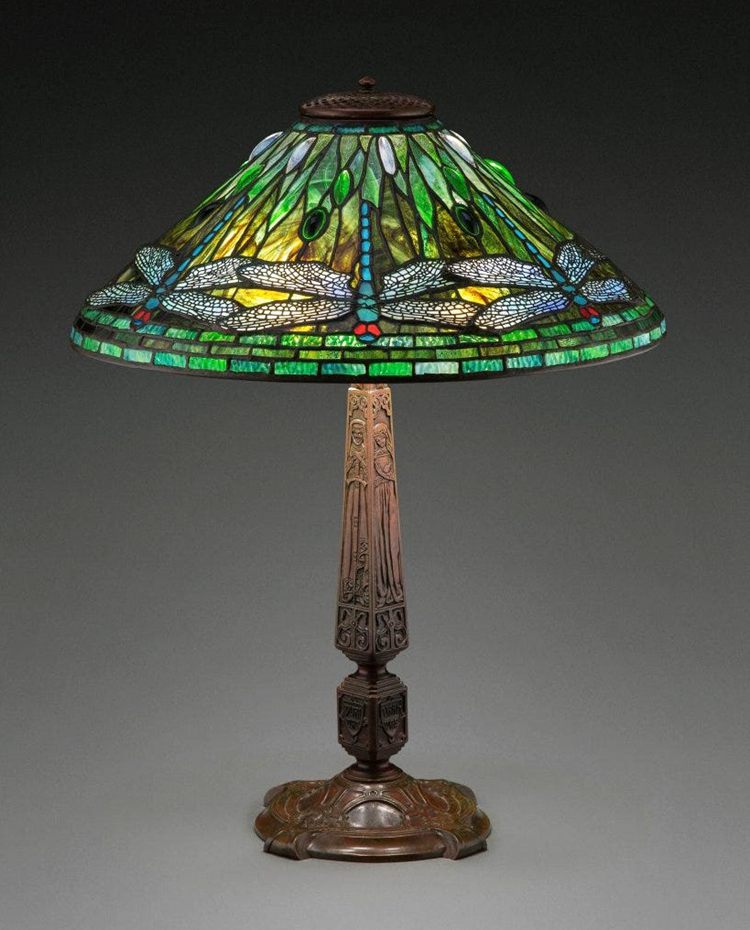 Tiffany Studios leaded glass and patinated bronze Dragonfly table lamp, circa 1910 sold for $150,000