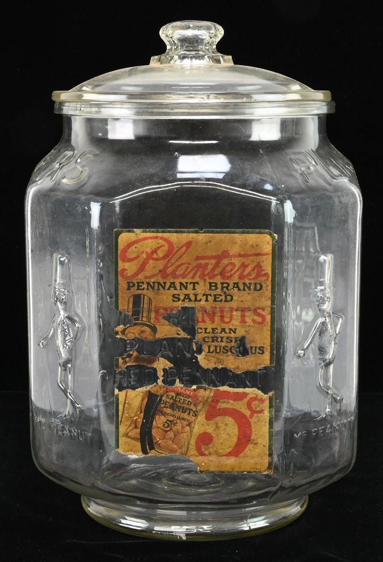 Vintage Planters Pennant Peanuts 5 cents Glass Jar