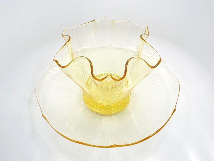 Yellow Lancaster Depression Glass Ruffled Bowl and Tray