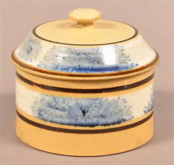 Yellow ware Sugar Bowl With Seaweed Pattern