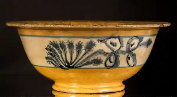 Yellowware Bowl With Floral Mocha Design