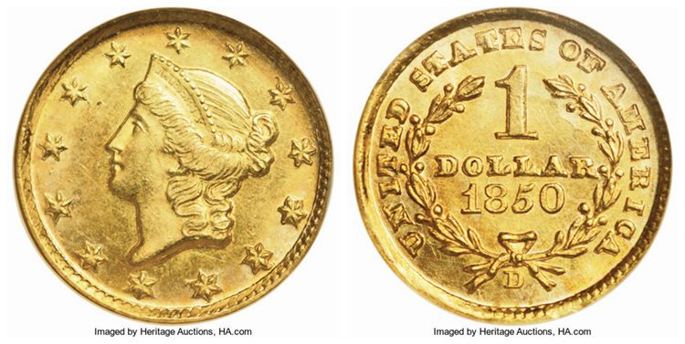 $1 1850 D Liberty Head Gold Dollar