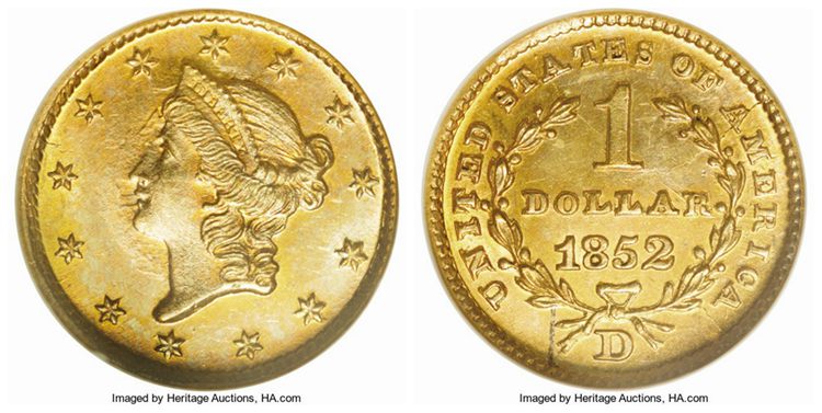$1 1852 D Liberty Head Gold Dollar