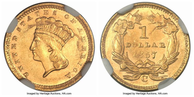 $1 1857 C Large Indian Head Gold Dollar