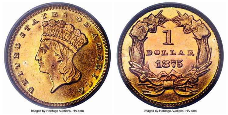 $1 1875 Large Indian Head Gold Dollar