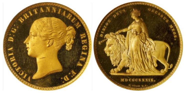 1839 Great Britain Gold ‘Una And The Lion’5 Pounds Pattern