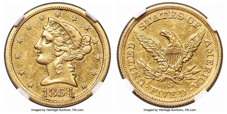 1854-S Five Dollar Liberty Eagle