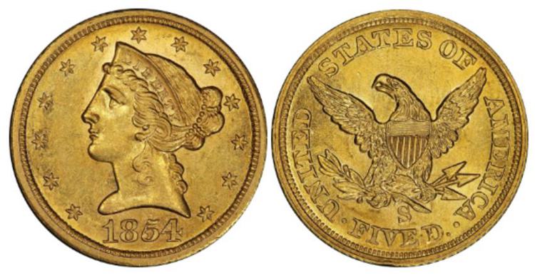 1854-S Liberty Head Half Eagle