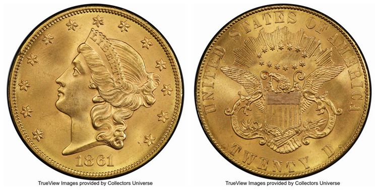 1861 Paquet Liberty Head Double Eagle
