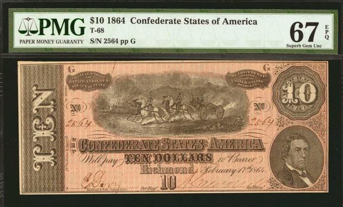 1864 $10 Confederate Currency