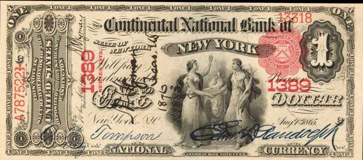 1875 $1 The Continental NB
