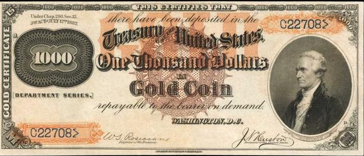 1882 $1000 Gold Certificate