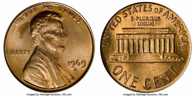 1969-S Lincoln Penny Double Die Obverse