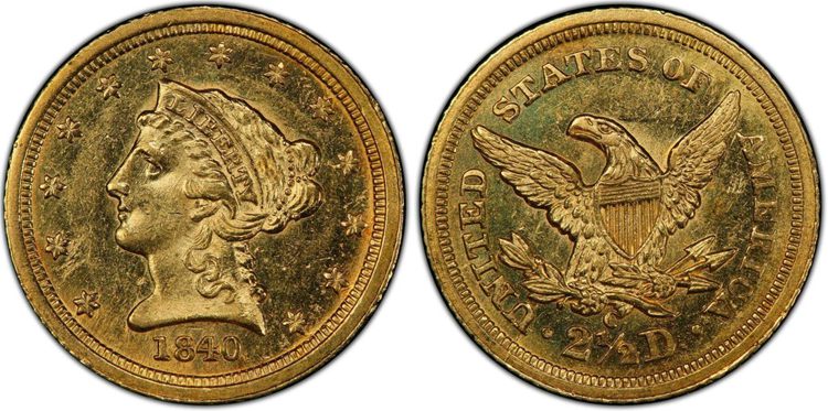 $2.50 1840 C Coronet Head Gold Quarter