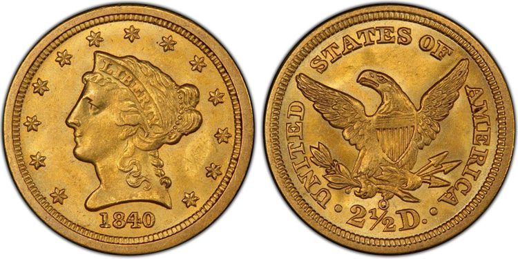 $2.50 1840 O Coronet Head Gold Quarter