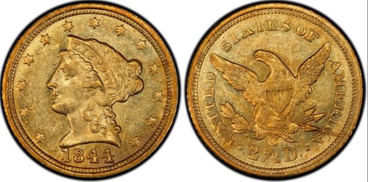 $2.50 1844 C Coronet Head Gold Quarter