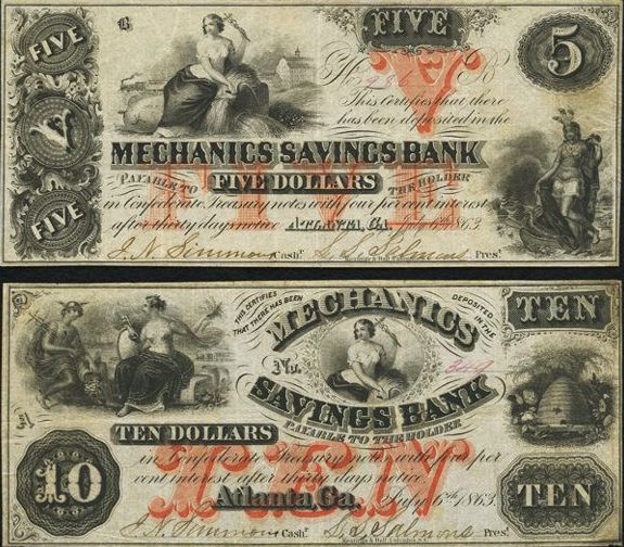 $5 Atlanta, GA- Mechanics Savings Bank 1863
