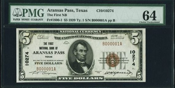 First National Bank of Aransas Pass, TX, 1929