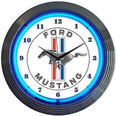 Ford Mustang Neon Clock Sign Since 1964 GT Man Cave 50th Anniversary Blue OLP