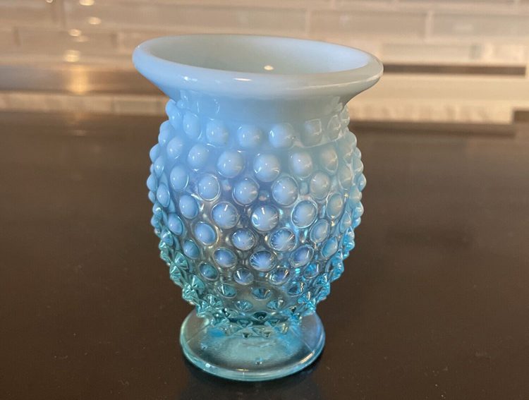 Vintage Fenton Blue Opalescent Hobnail Mini Vase